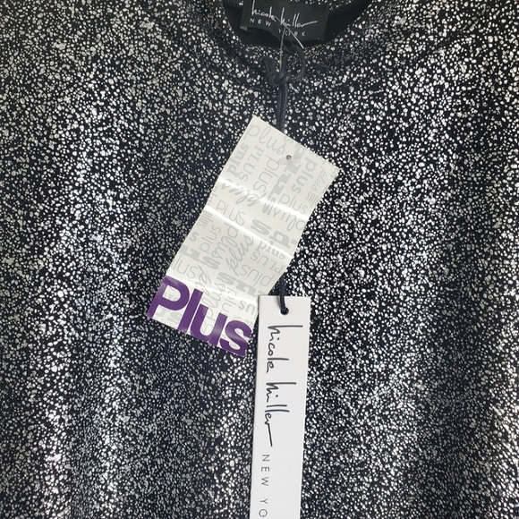 Nicole Miller Silver Gray Metallic Long Sleeve Sparkly Party Dress Plus 1X NEW - Picture 8 of 10